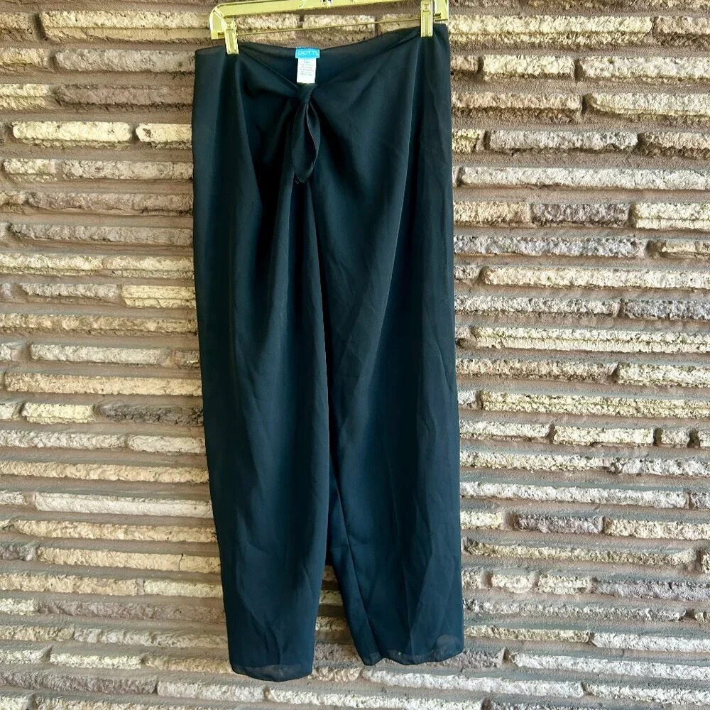 Dotti Black Semi Sheer Tie Front Casual Swim Cover Up Resort Pants Size Large